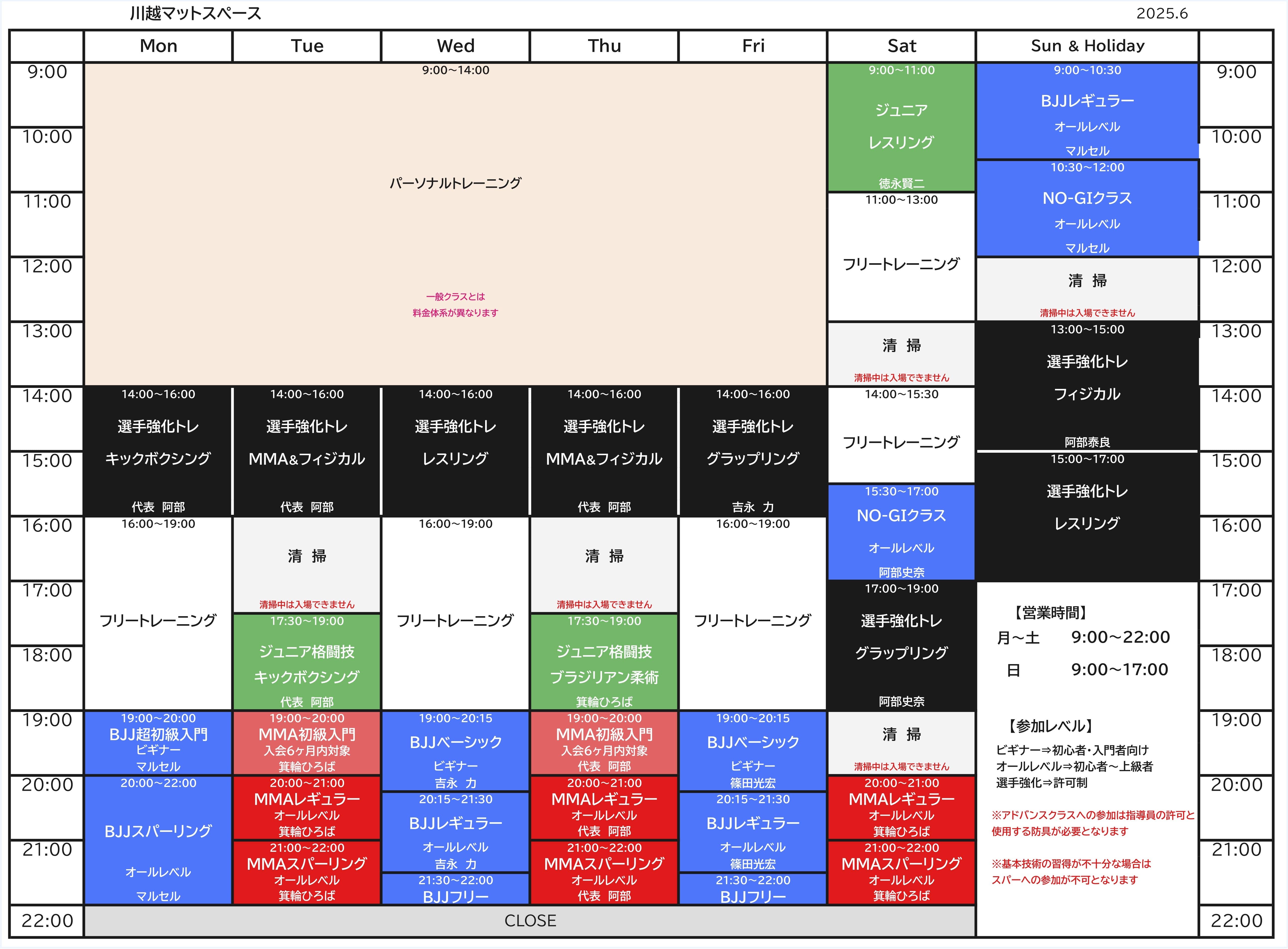 川越ジムのマットスペースの表