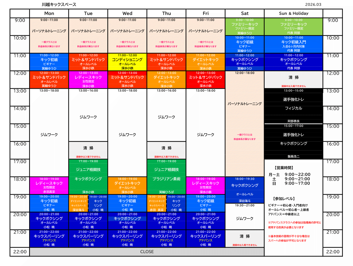 川越ジムのキックスペースの表