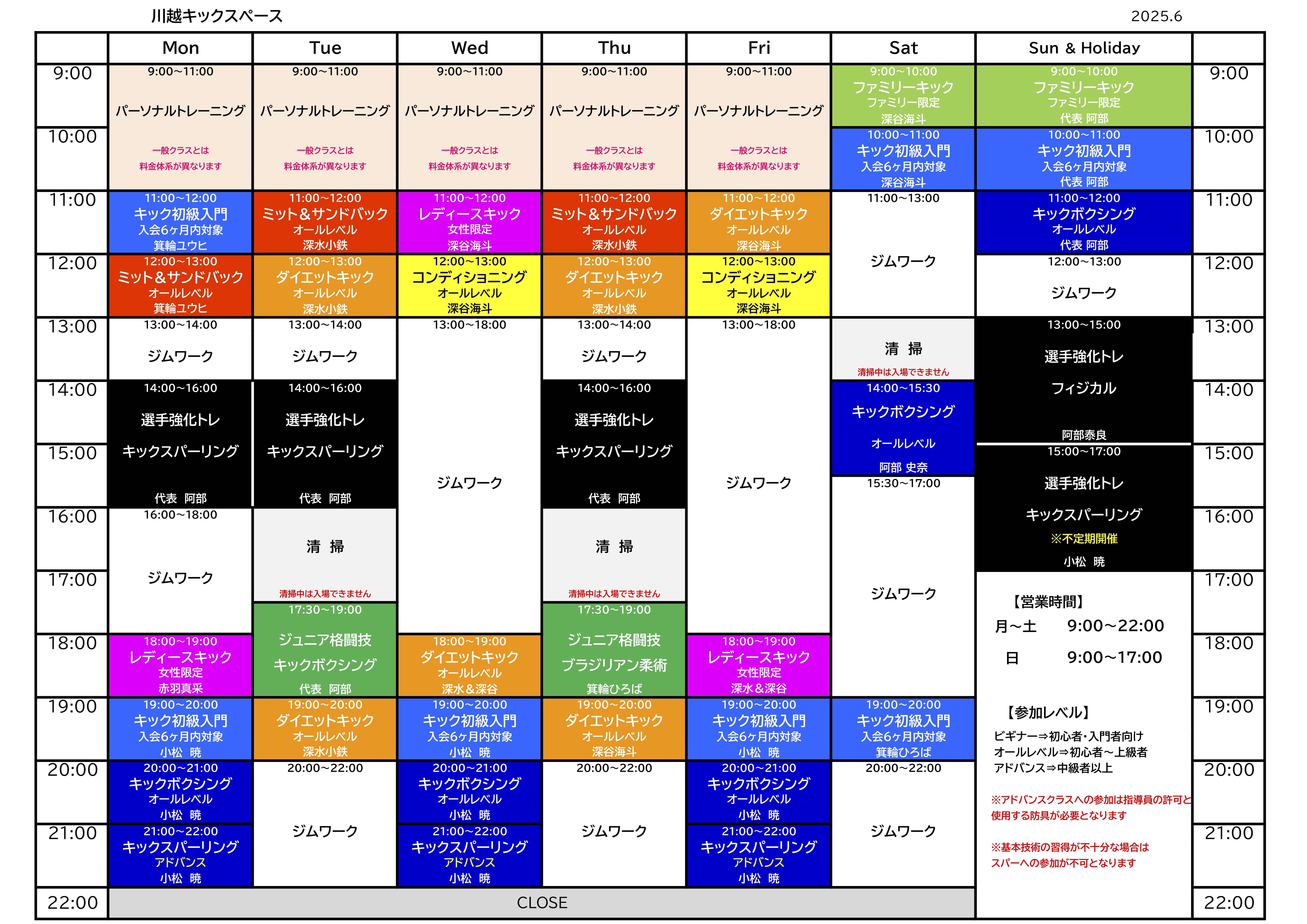 川越ジムのキックスペースの表